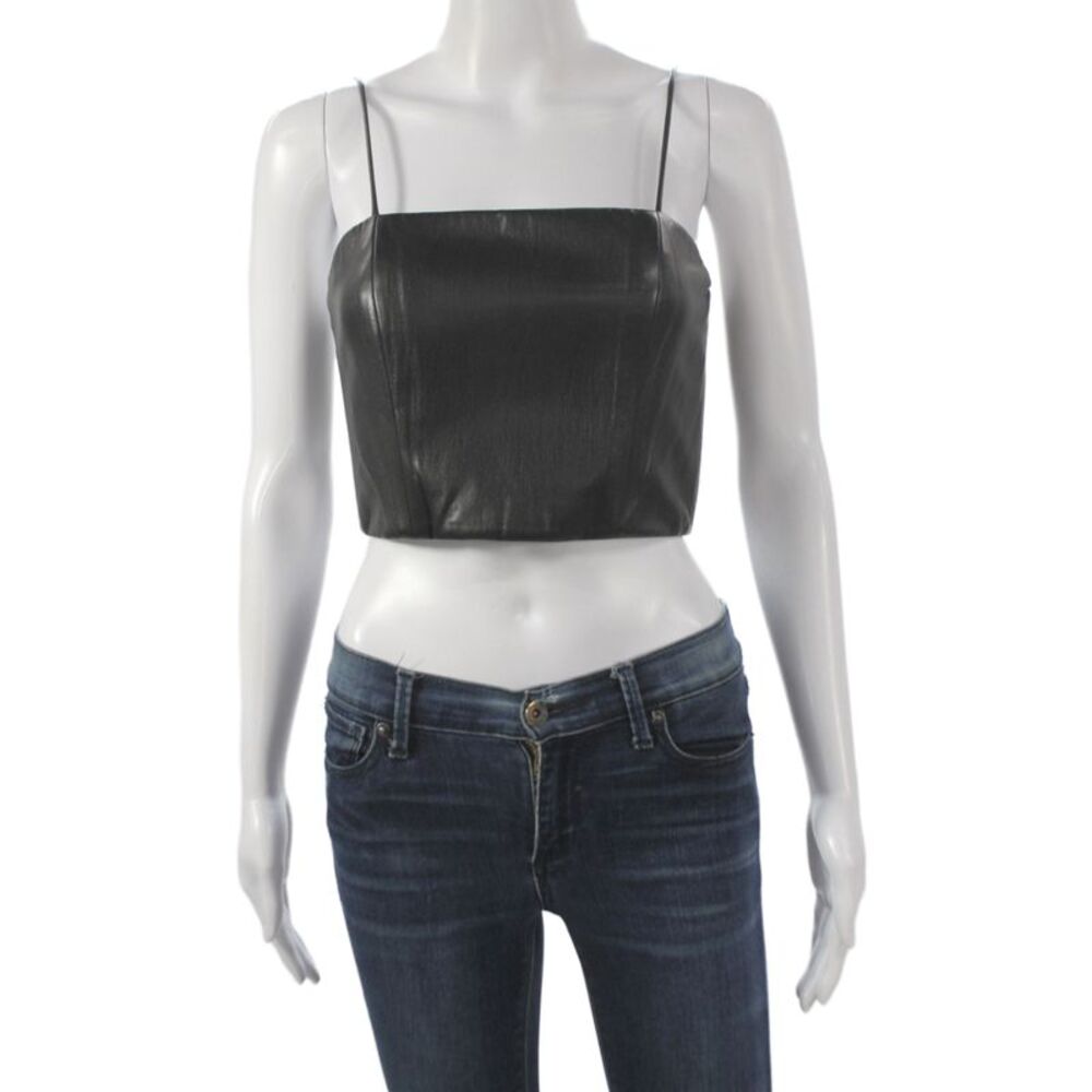 Alice + Olivia Womens Black Faux Leather Cropped Camisole Size 0